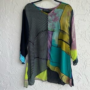 CAROL TURNER Blouse Top Women Medium Vintage Artsy Boho Art To Wear Geometric